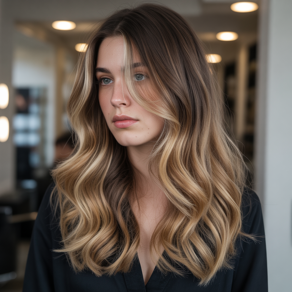 Gorgeous Honey Blonde Balayage on Dark Hair