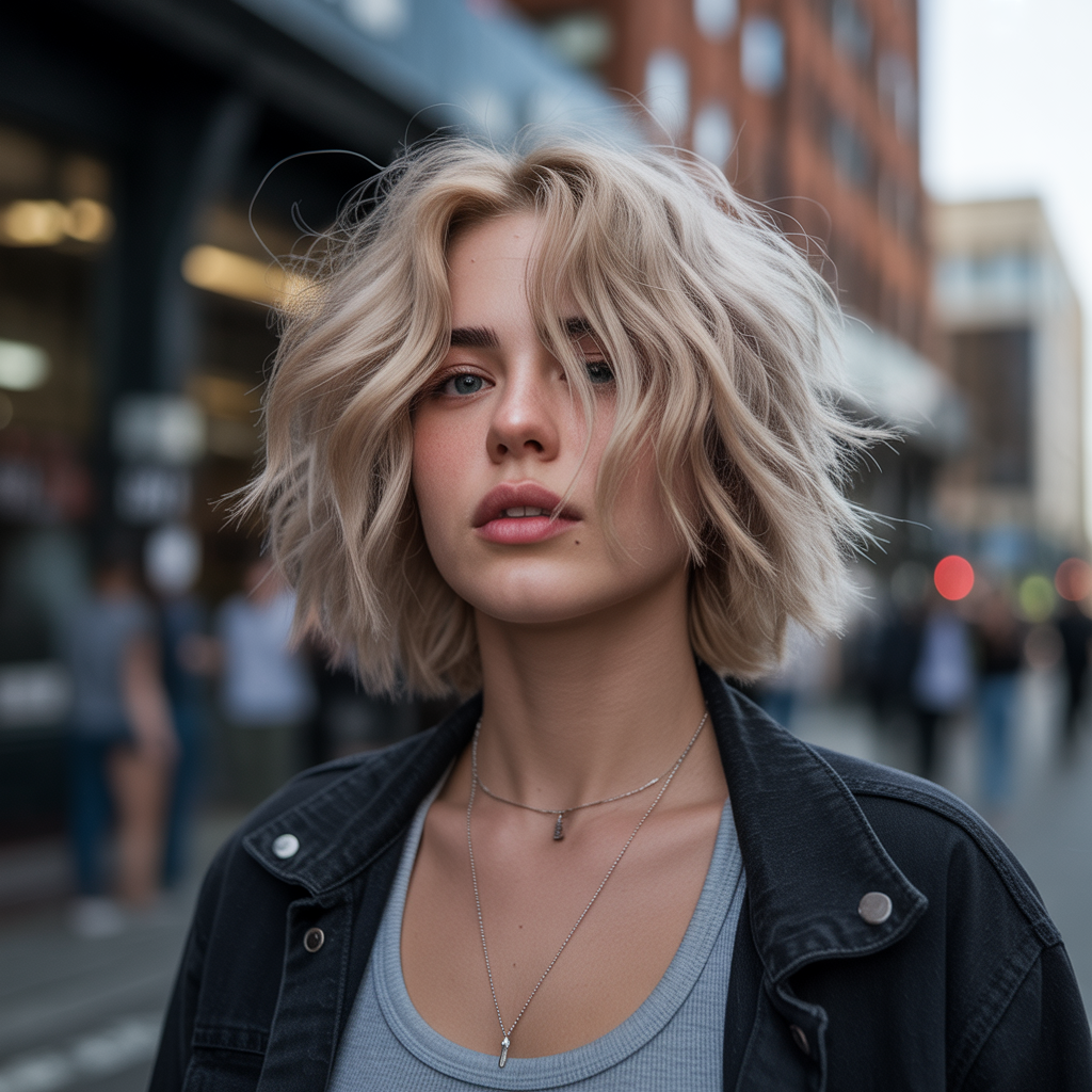 Messy blonde bob look