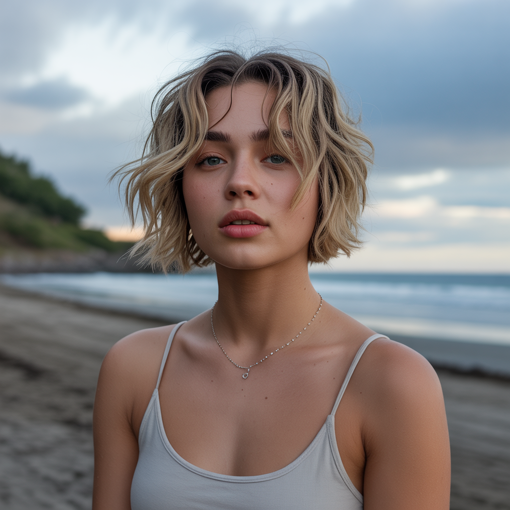 Tousled blonde bob hairstyle