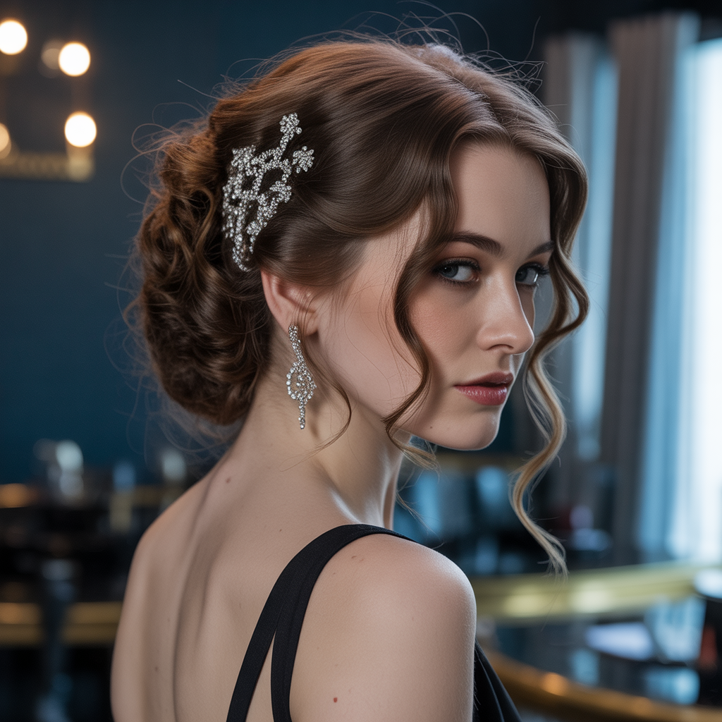 Elegant Low Chignon with Curly Strands