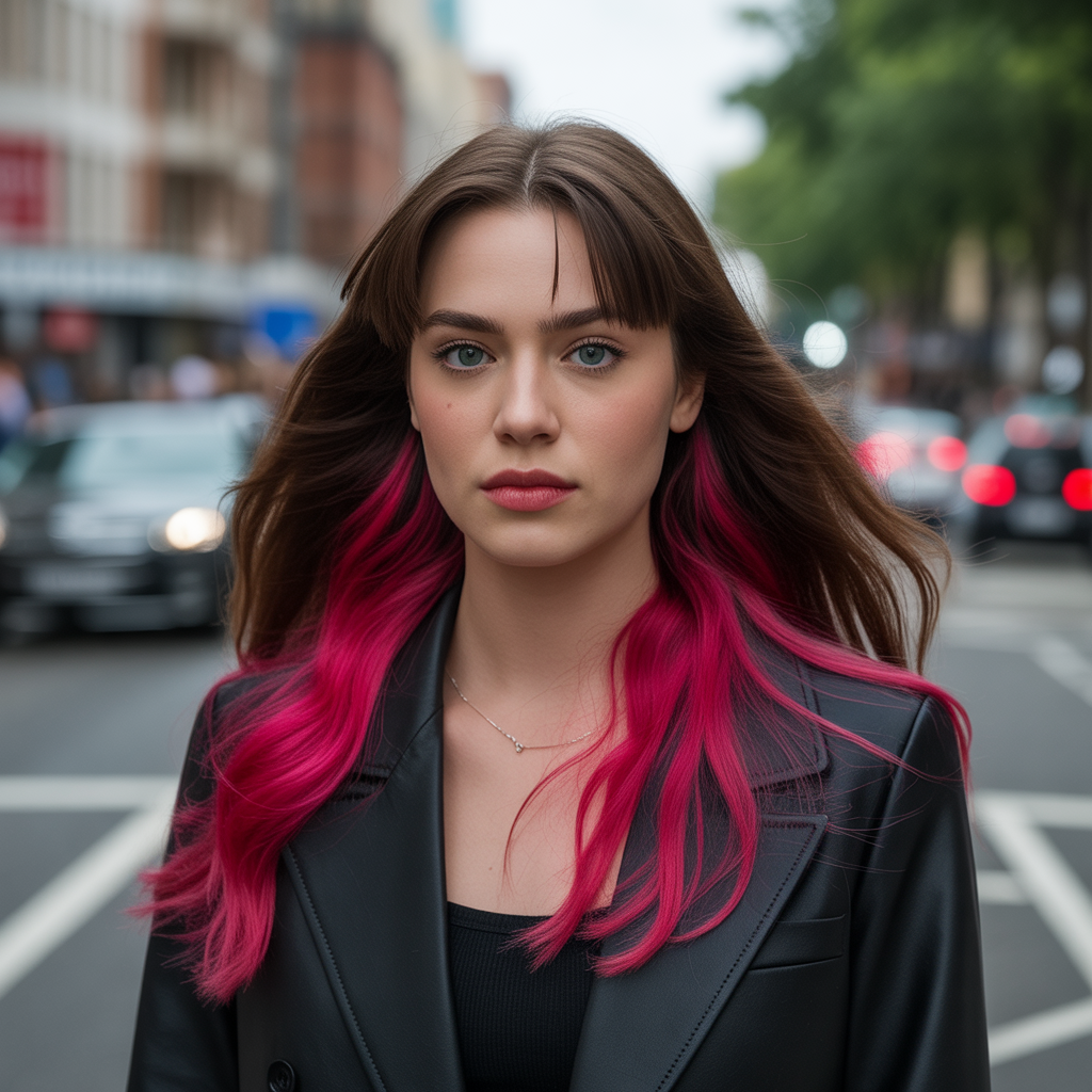 Dark Brown Hair with Pink Highlights