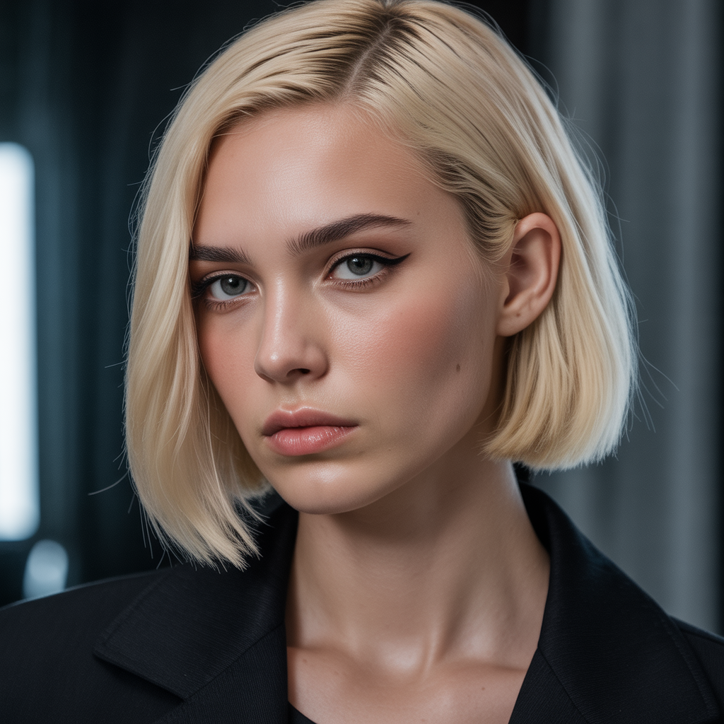 Blunt blonde bob look