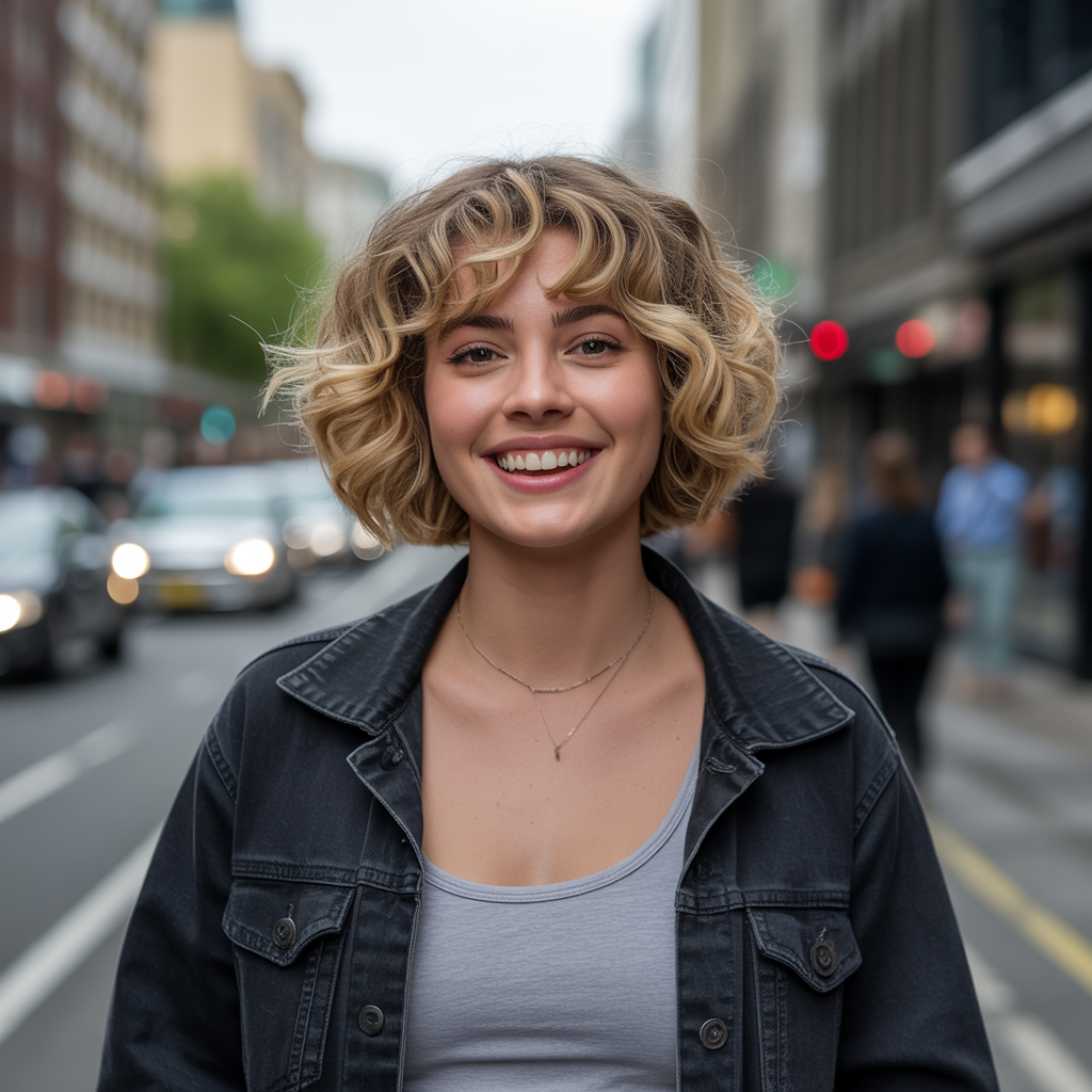Curly blonde bob style