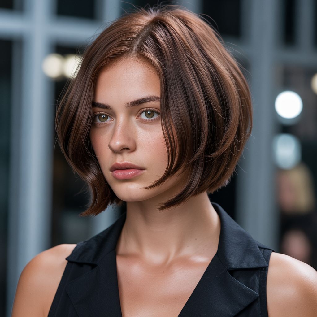 Side-swept bangs with bob