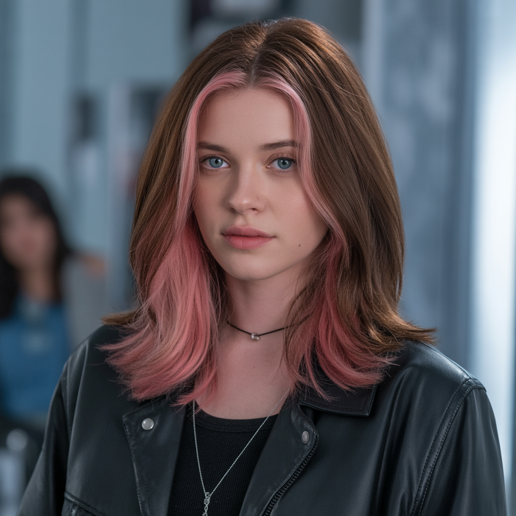 Pink Highlights in Medium Brown Hair