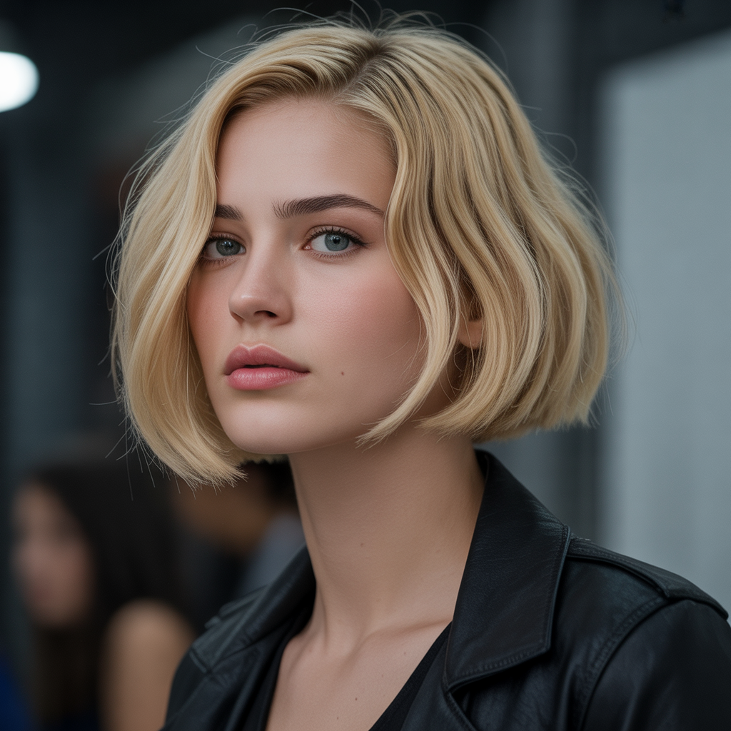 Blonde bob with side part