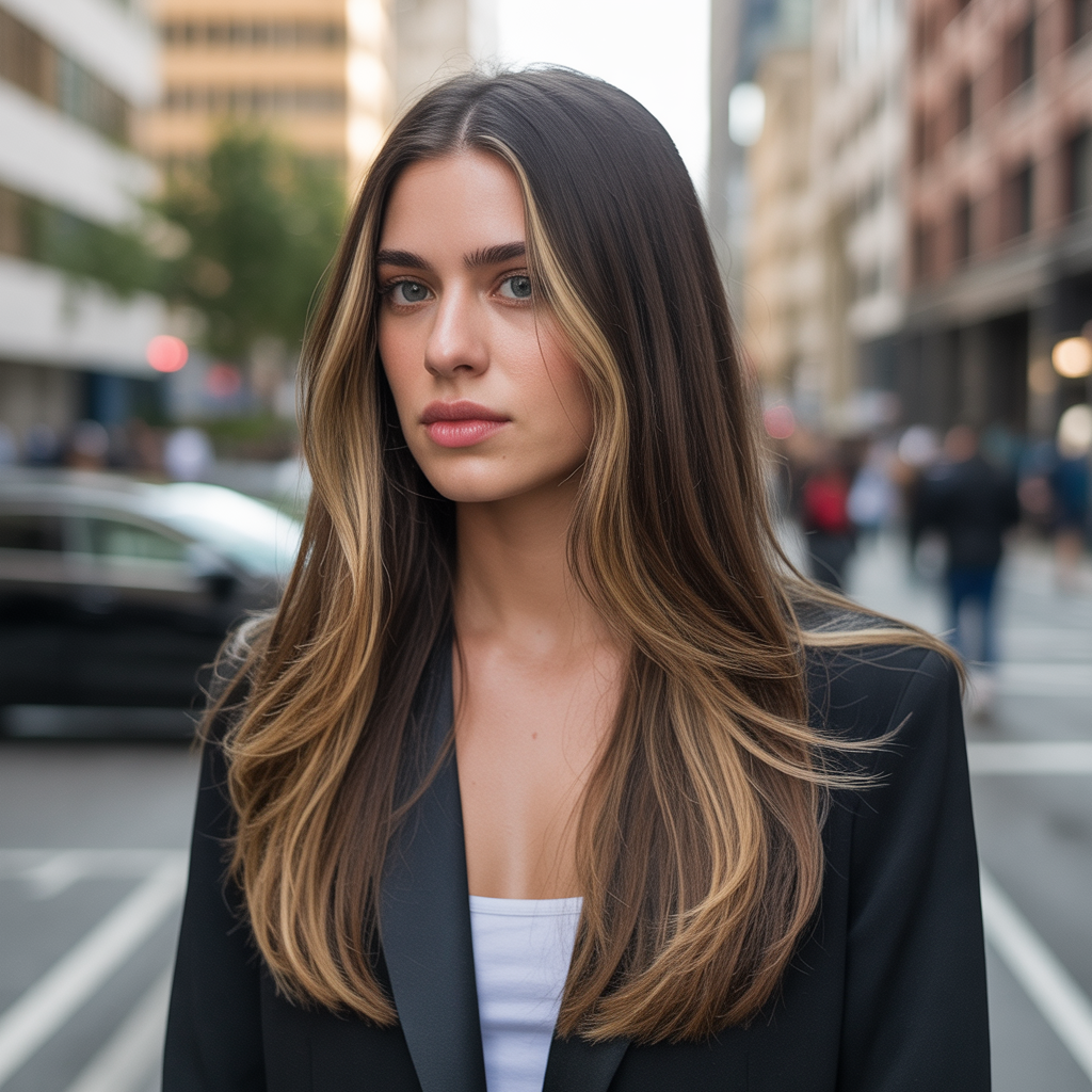 Honey blonde face-framing highlights