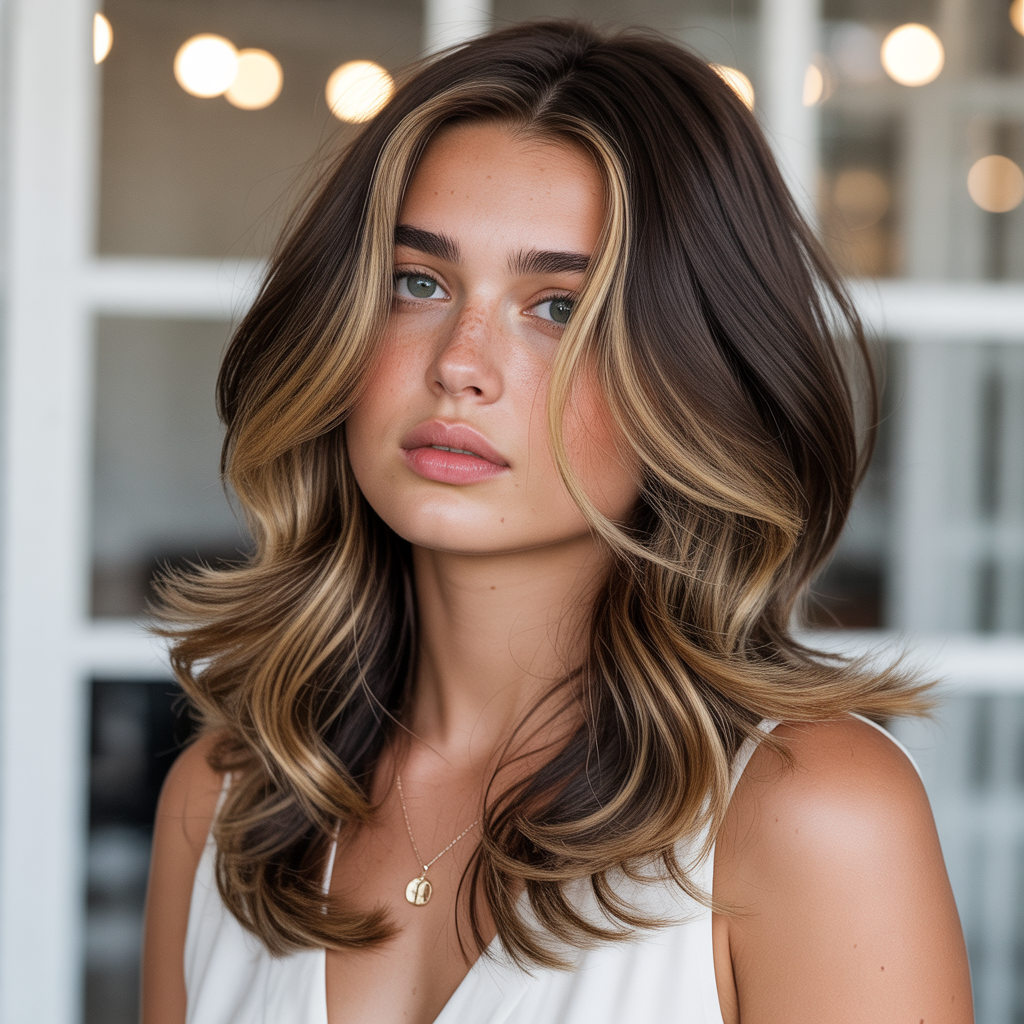 Honey blonde balayage with money pieces