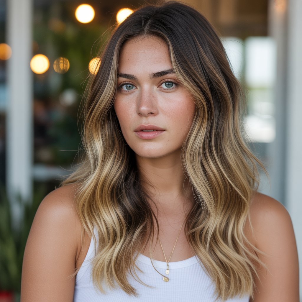 Honey blonde balayage with dimension layers