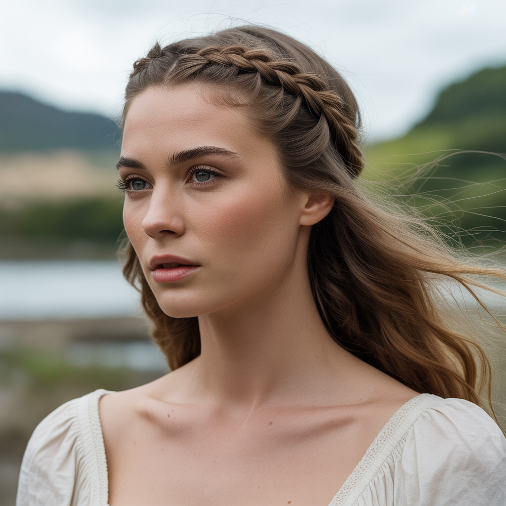 Side part with fishtail braid