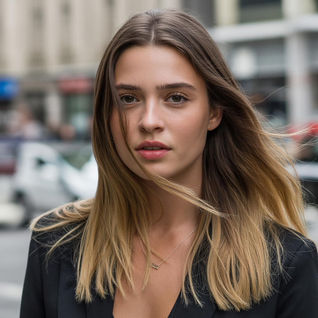 Side part with sleek high ponytail