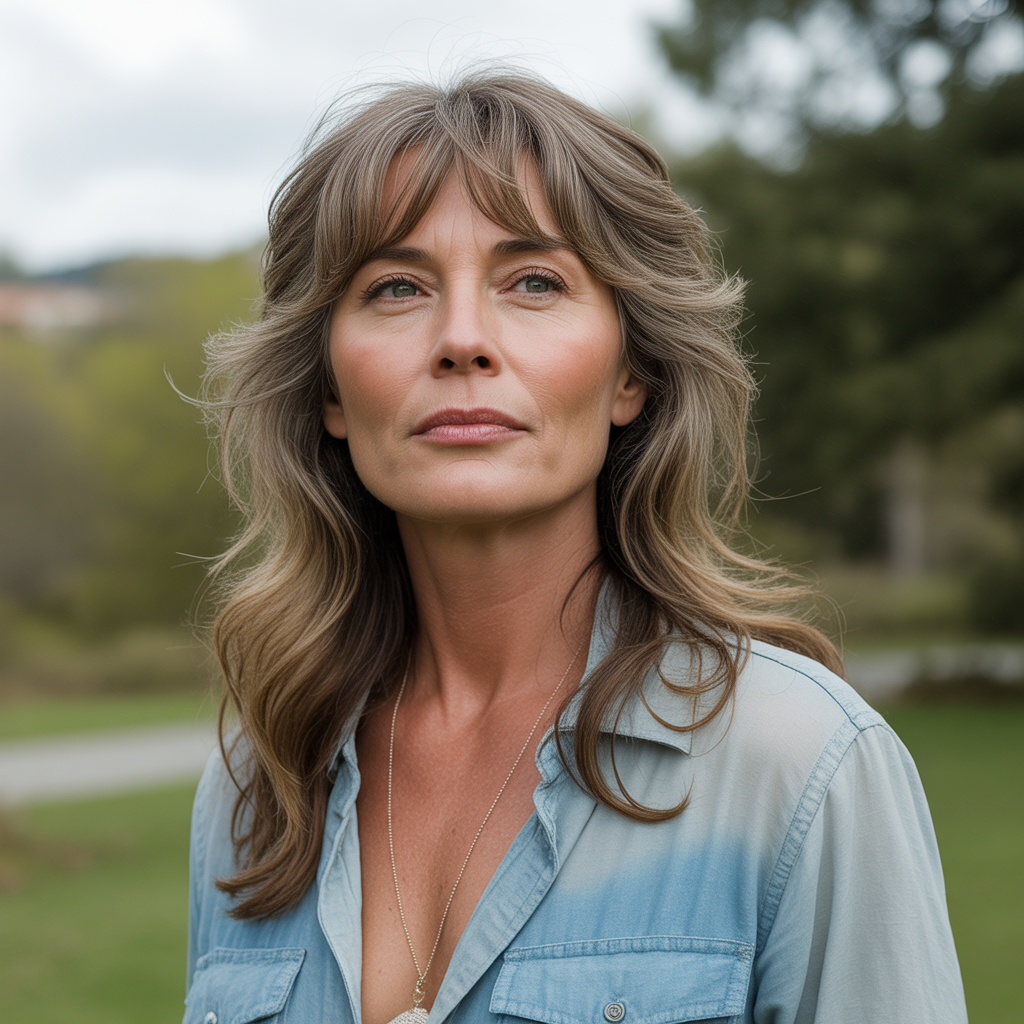 Blunt bangs with sleek hair