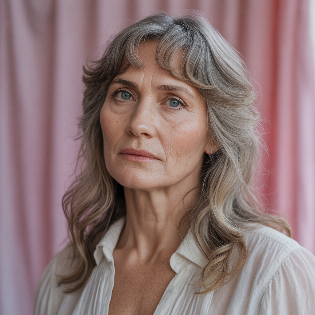 Thin bangs with long waves