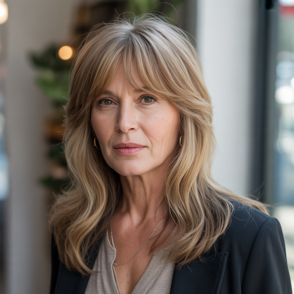 Curtain bangs with loose curls