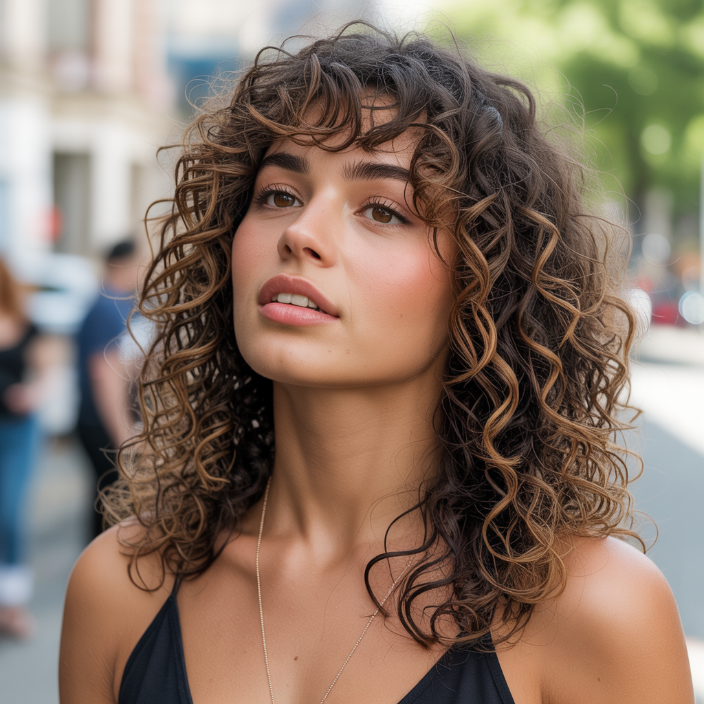 Caramel streaks on curls
