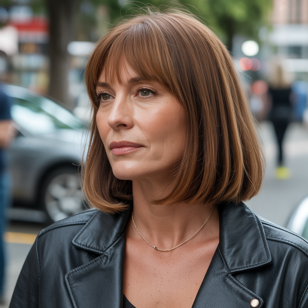 Lob with curtain bangs