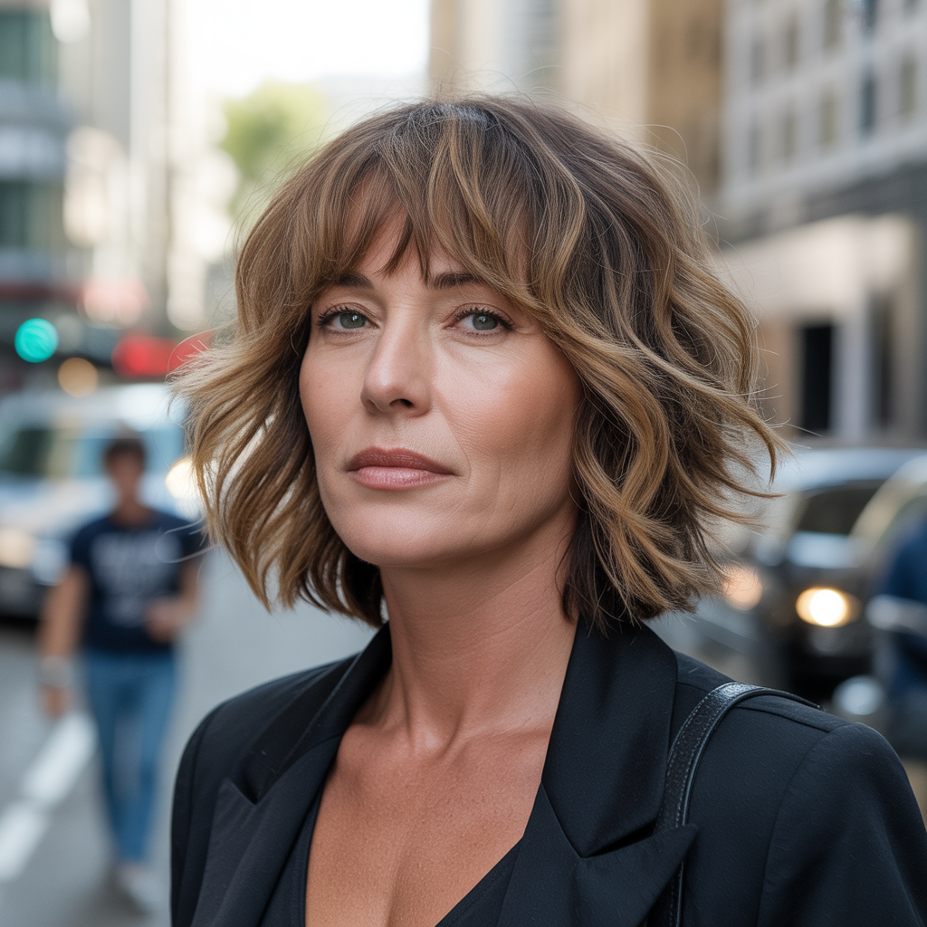 Shoulder-length cut with choppy bangs