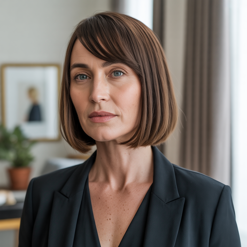 Straight bob with side-swept bangs