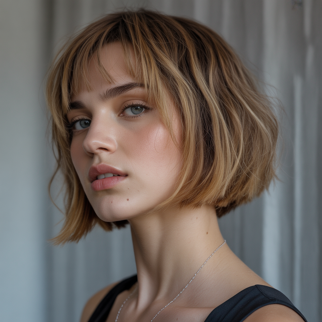 Asymmetrical bob with bangs