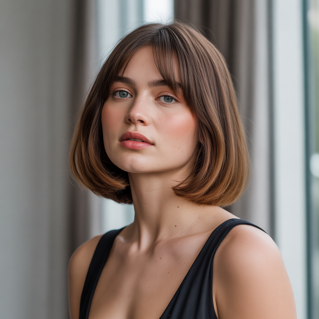 Long bob with curtain bangs