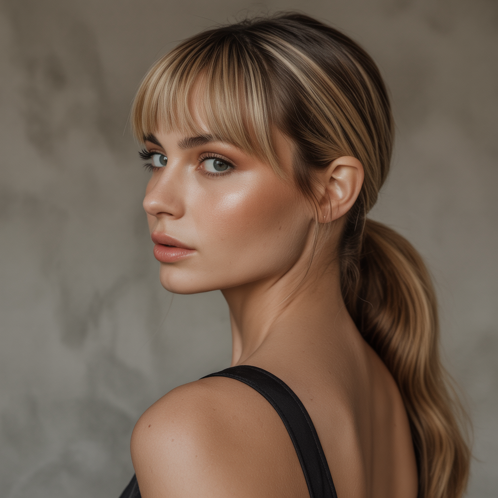 Ponytail with Blunt Bangs