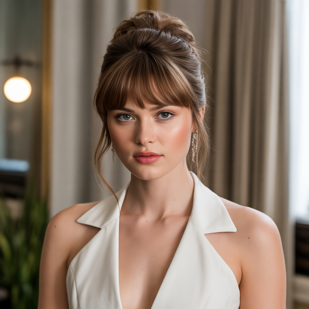 French Twist with Full Bangs