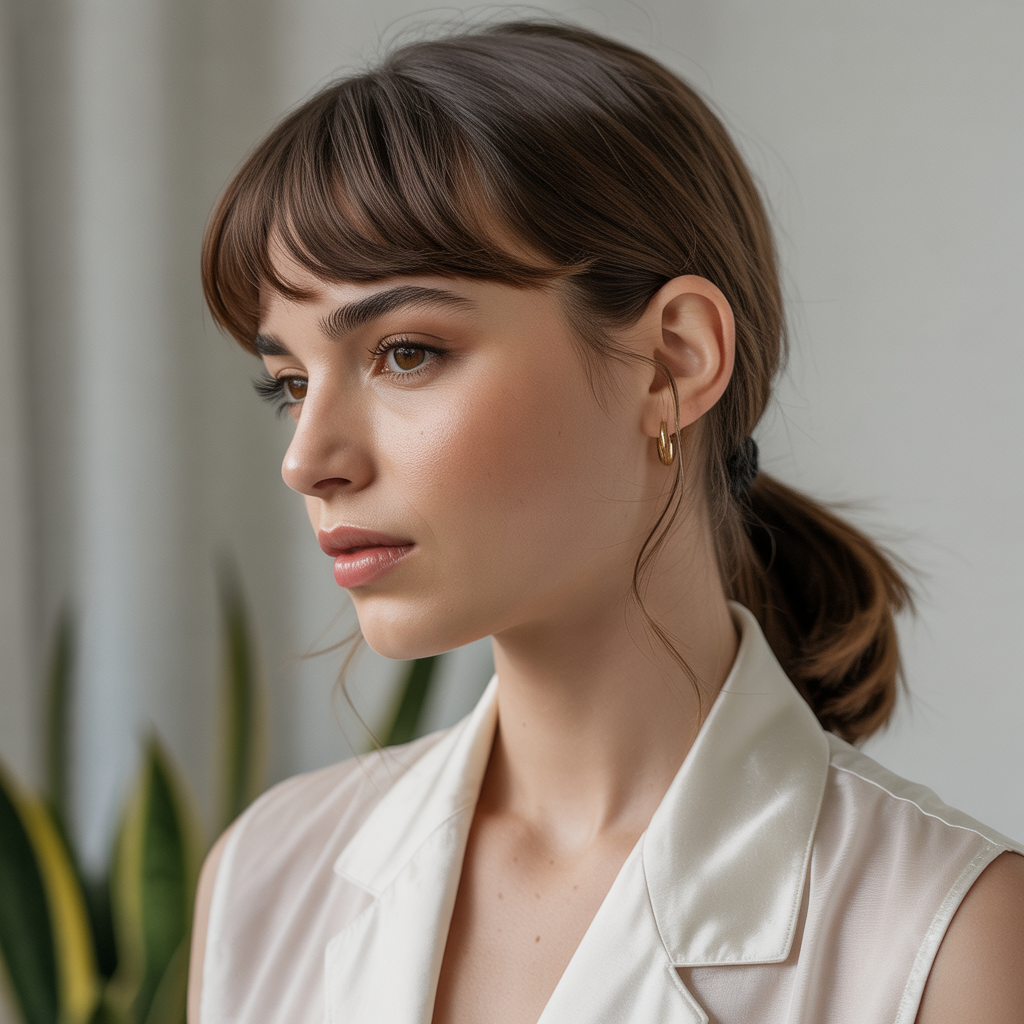 Low Ponytail with Curtain Bangs