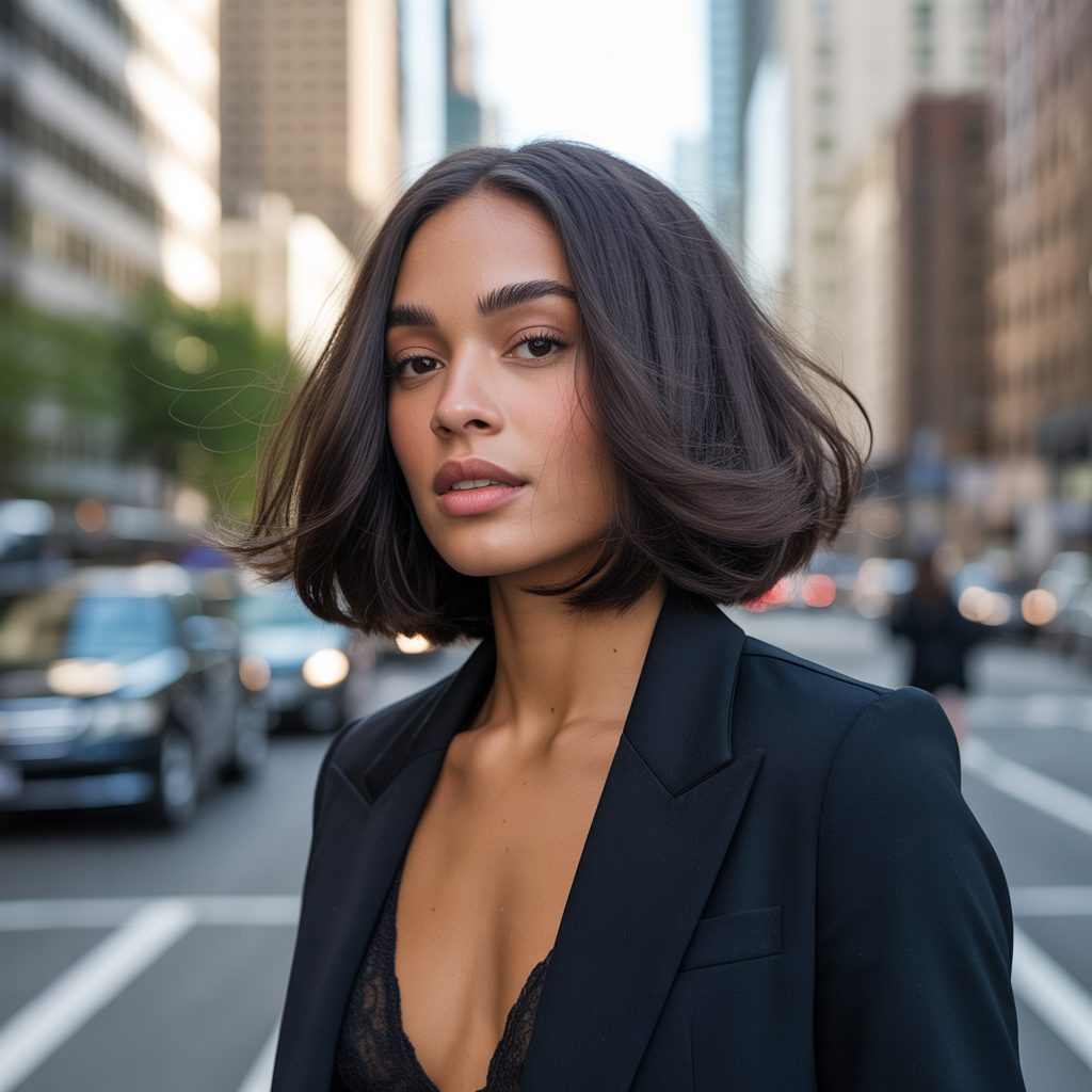 Feathered Lob Hairstyle