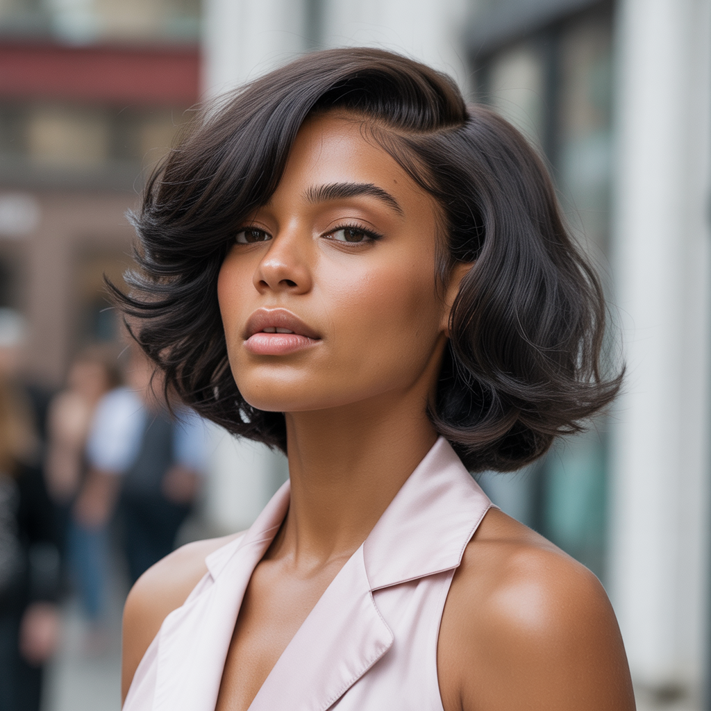 Feathered Bob with Side Part