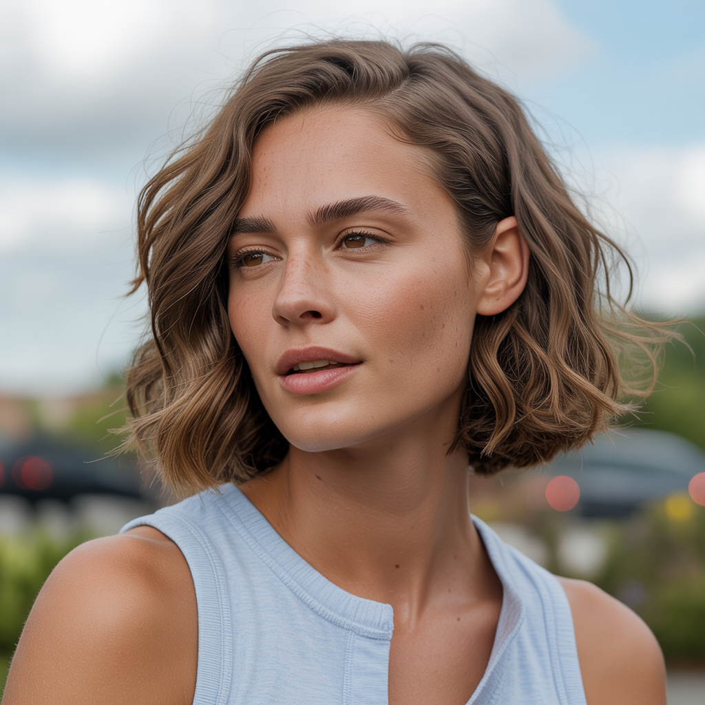 Textured brown bob with waves