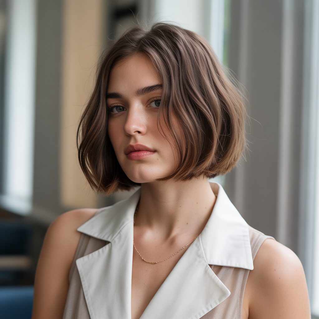 A-line brown bob cut