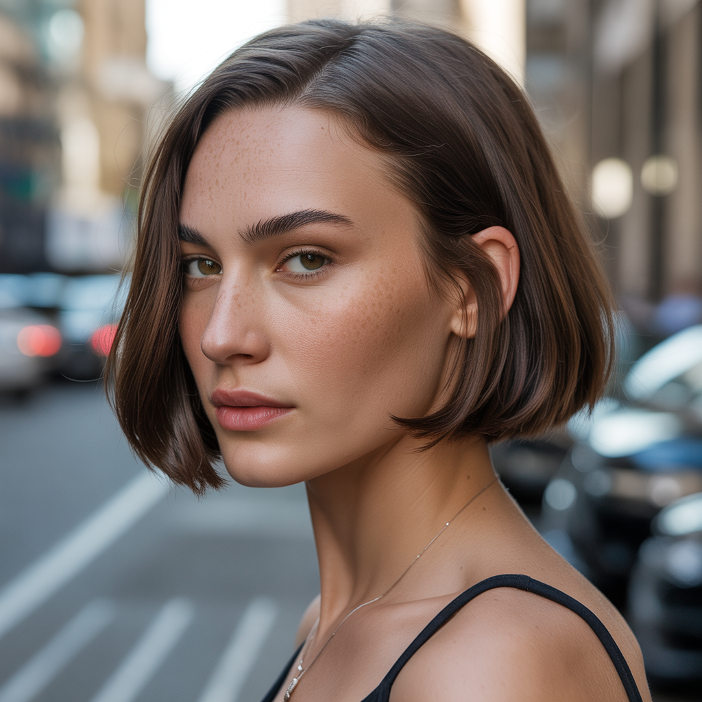 Brown bob with blunt edges
