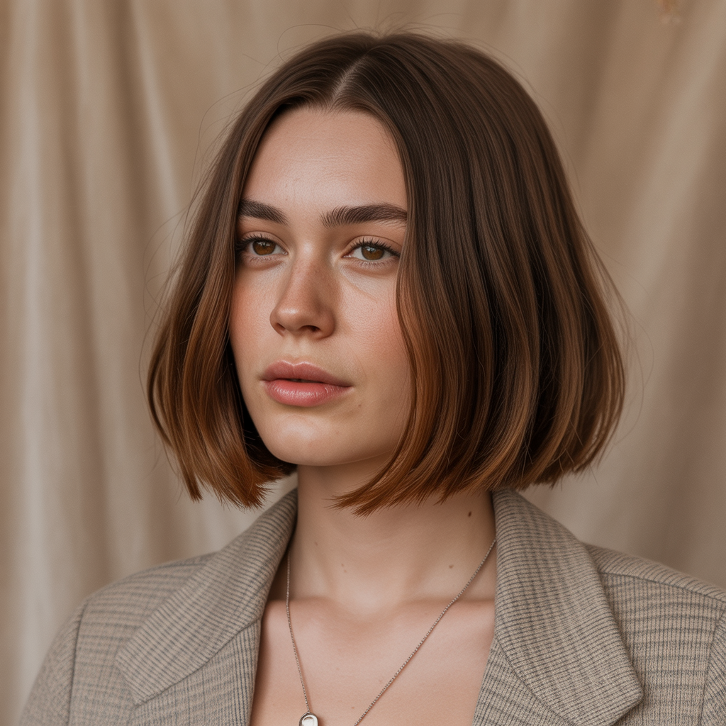 Brown bob with middle part