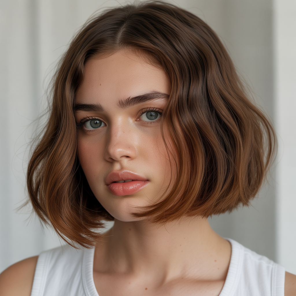 Brown bob hairstyle with glossy finish