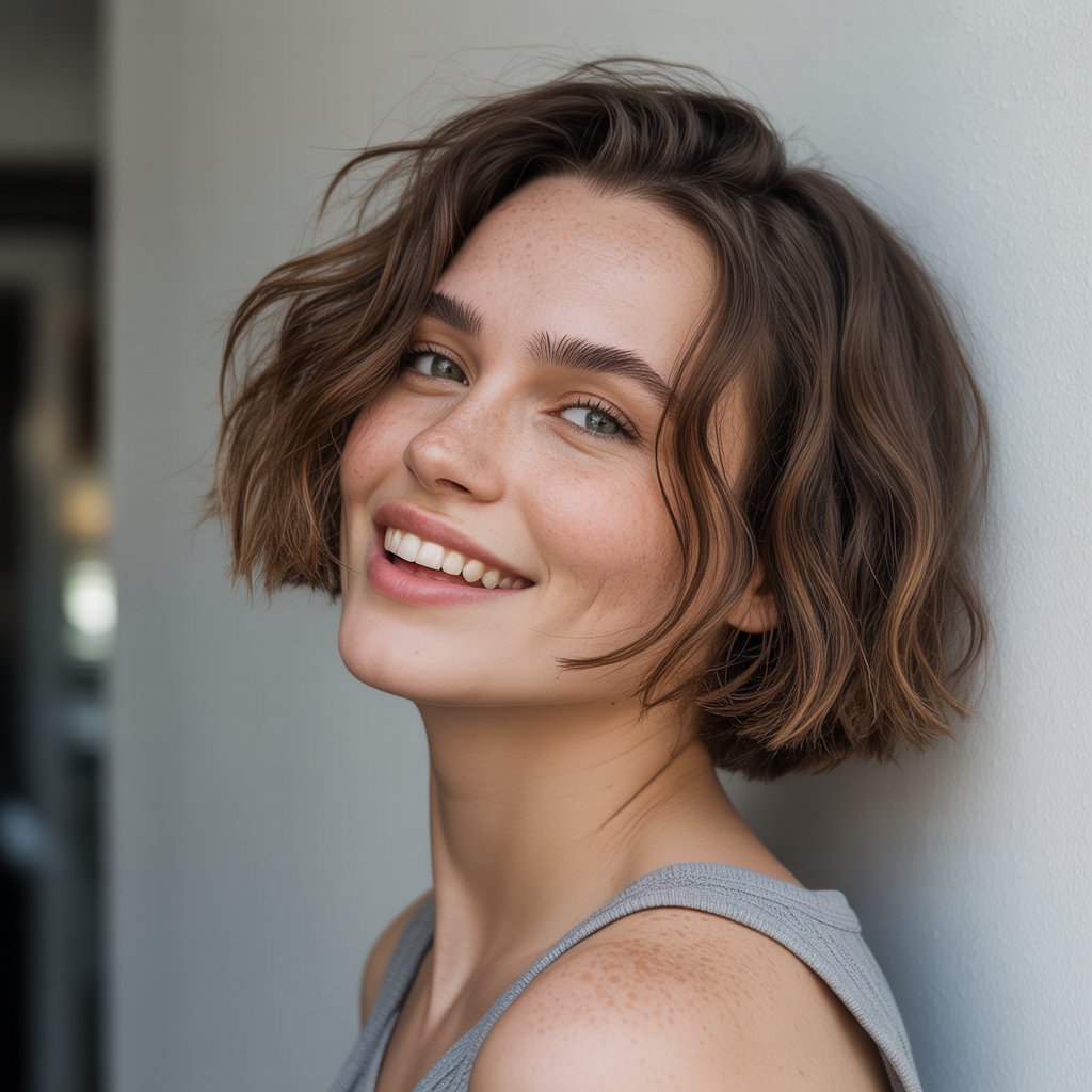 Messy brown bob hairstyle