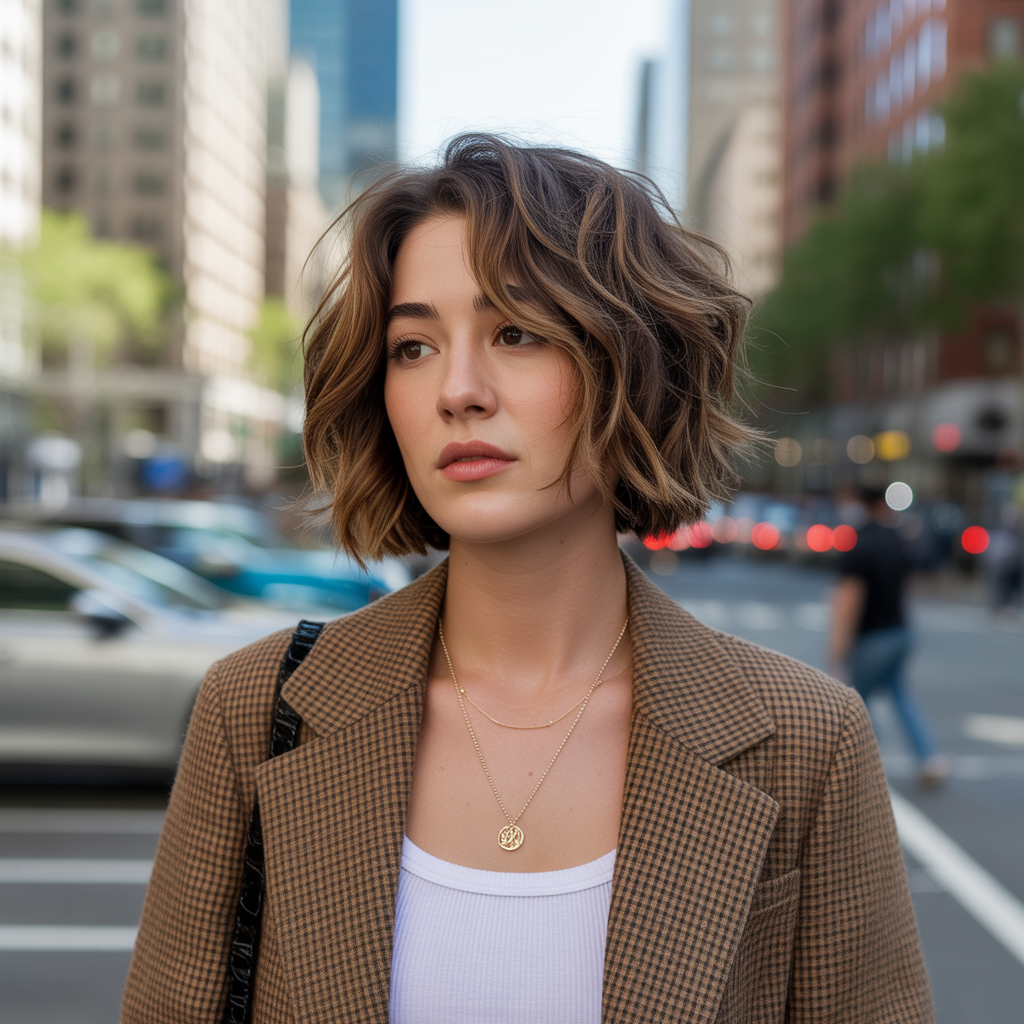 Brown bob with choppy layers