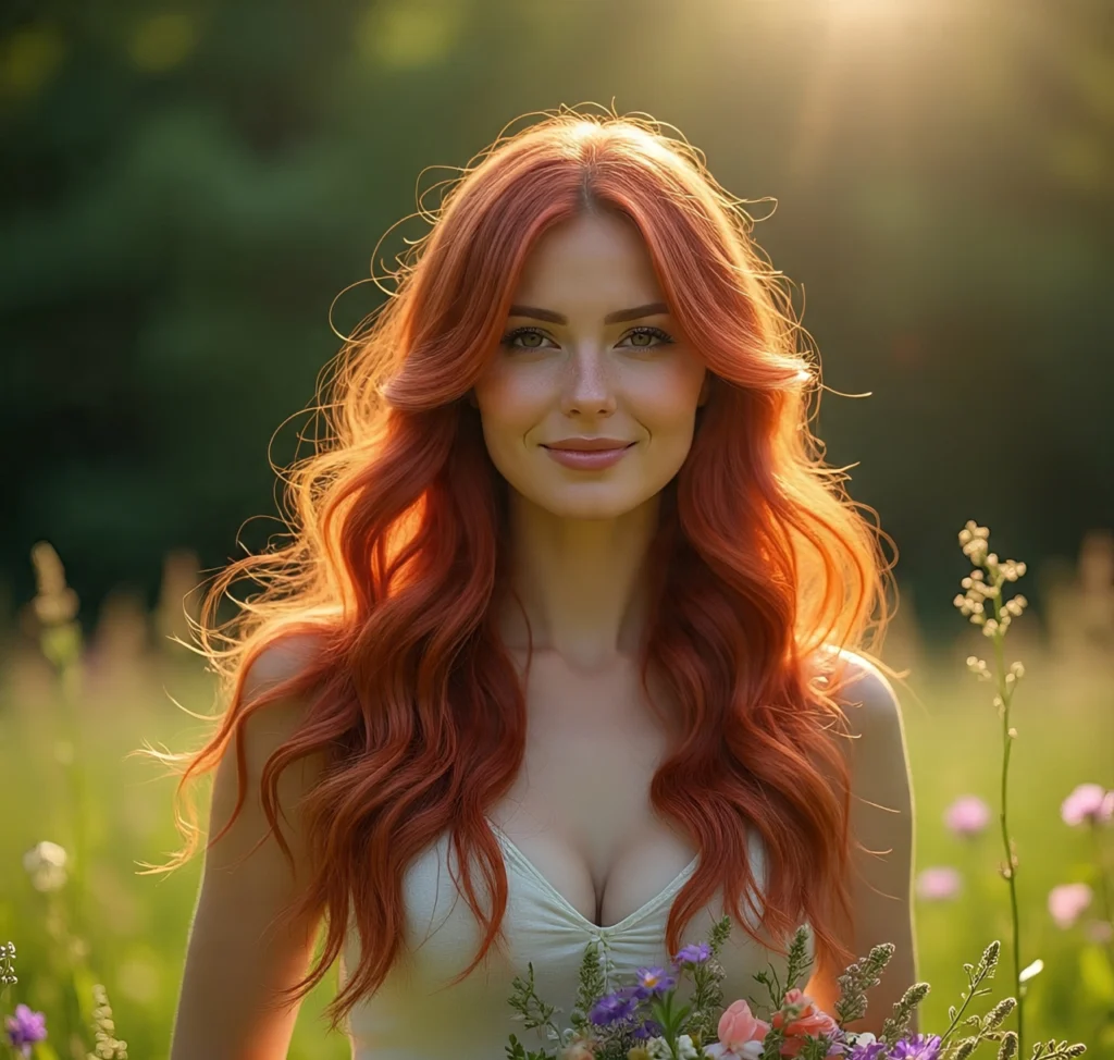 Classic Long Waves with Red Copper Balayage