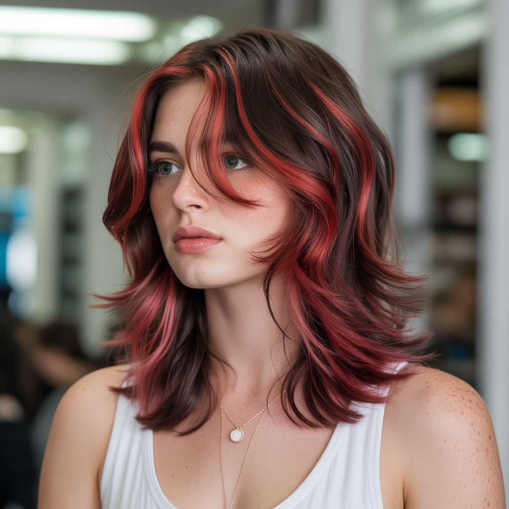 Wavy Lob with Cherry Cola Accents