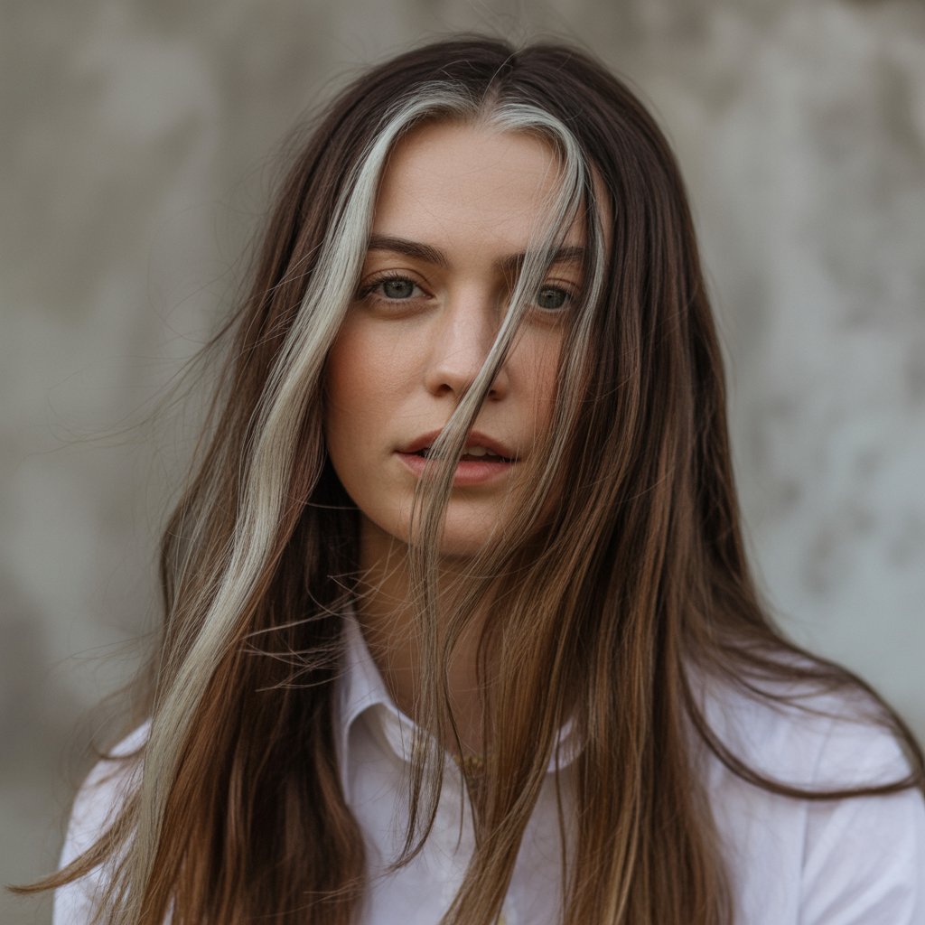 Brown Hair with Silver Peekaboo Highlights