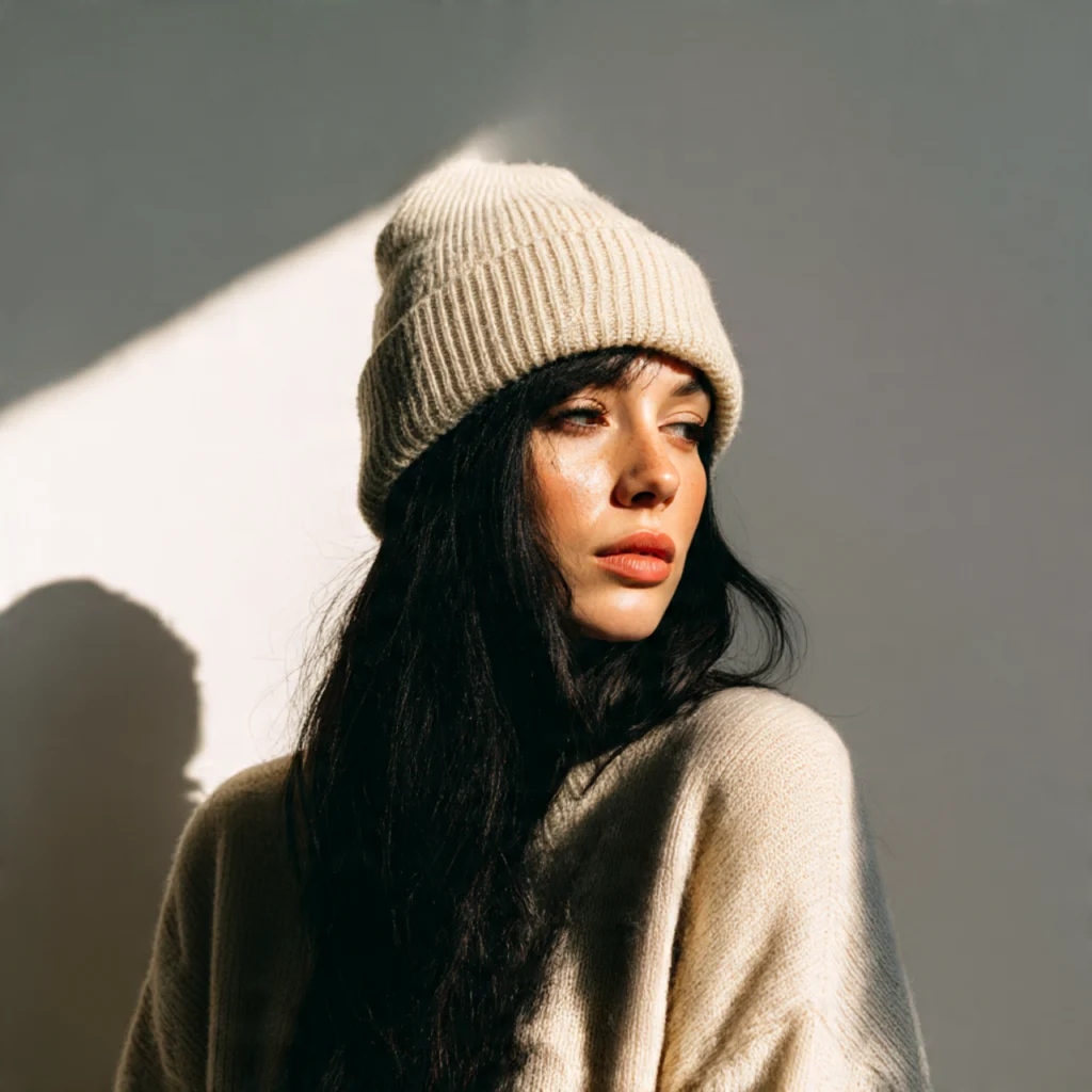 Beanie with Side-Swept Hair