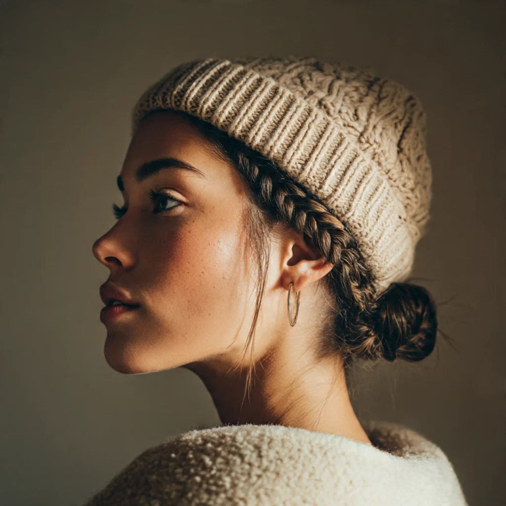 Beanie with Braided Front Strands