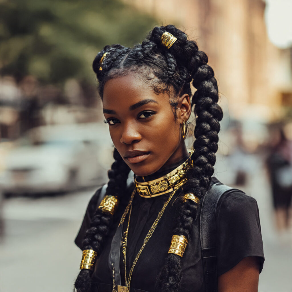 Jumbo Braids with Gold Cuffs