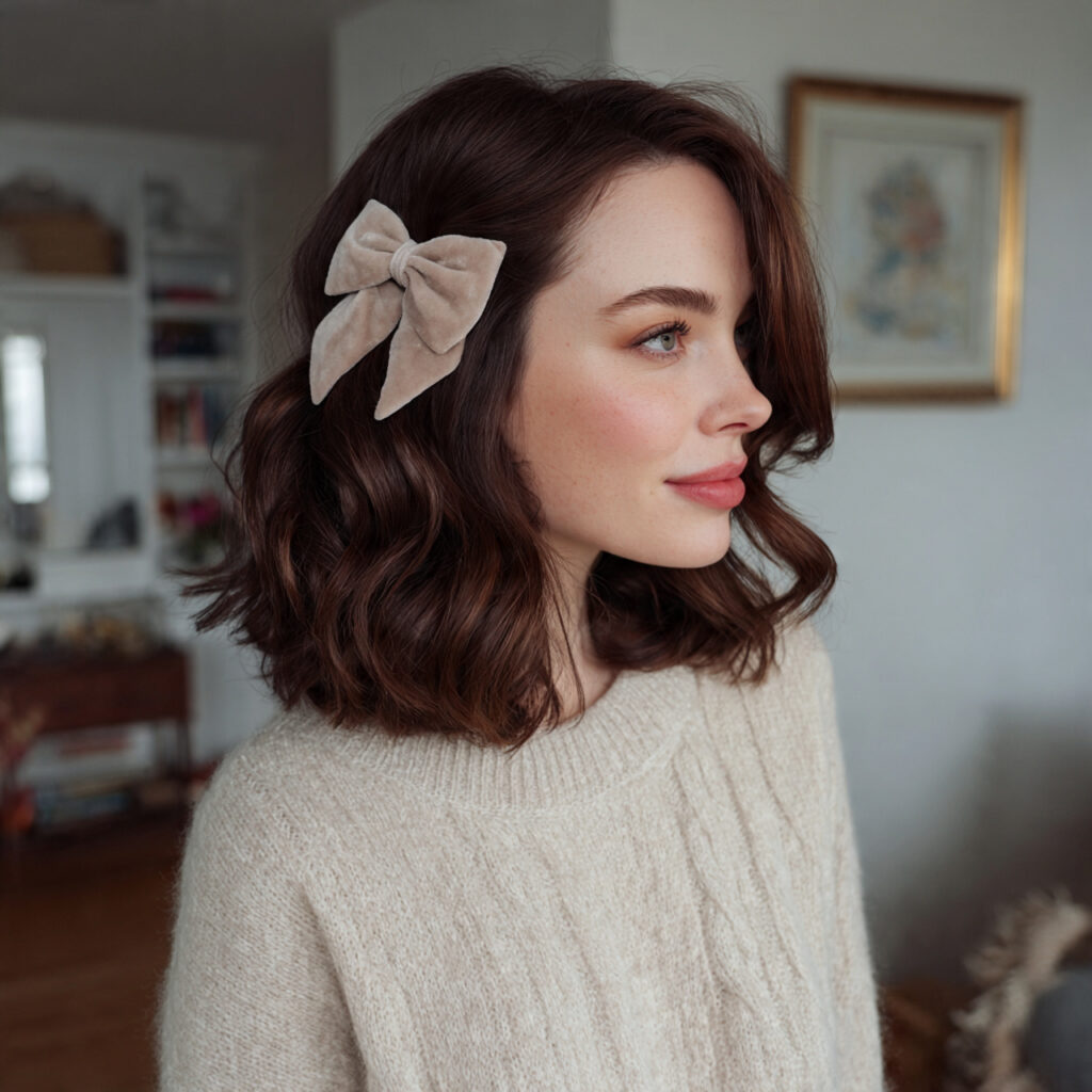 Soft Velvet Bow Hairstyle Idea