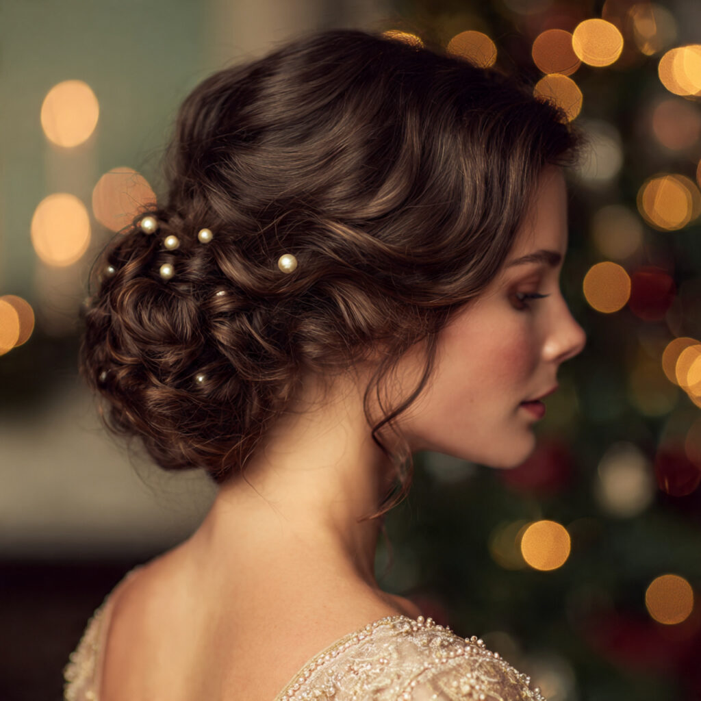Romantic Holiday Chignon Hairstyle Idea