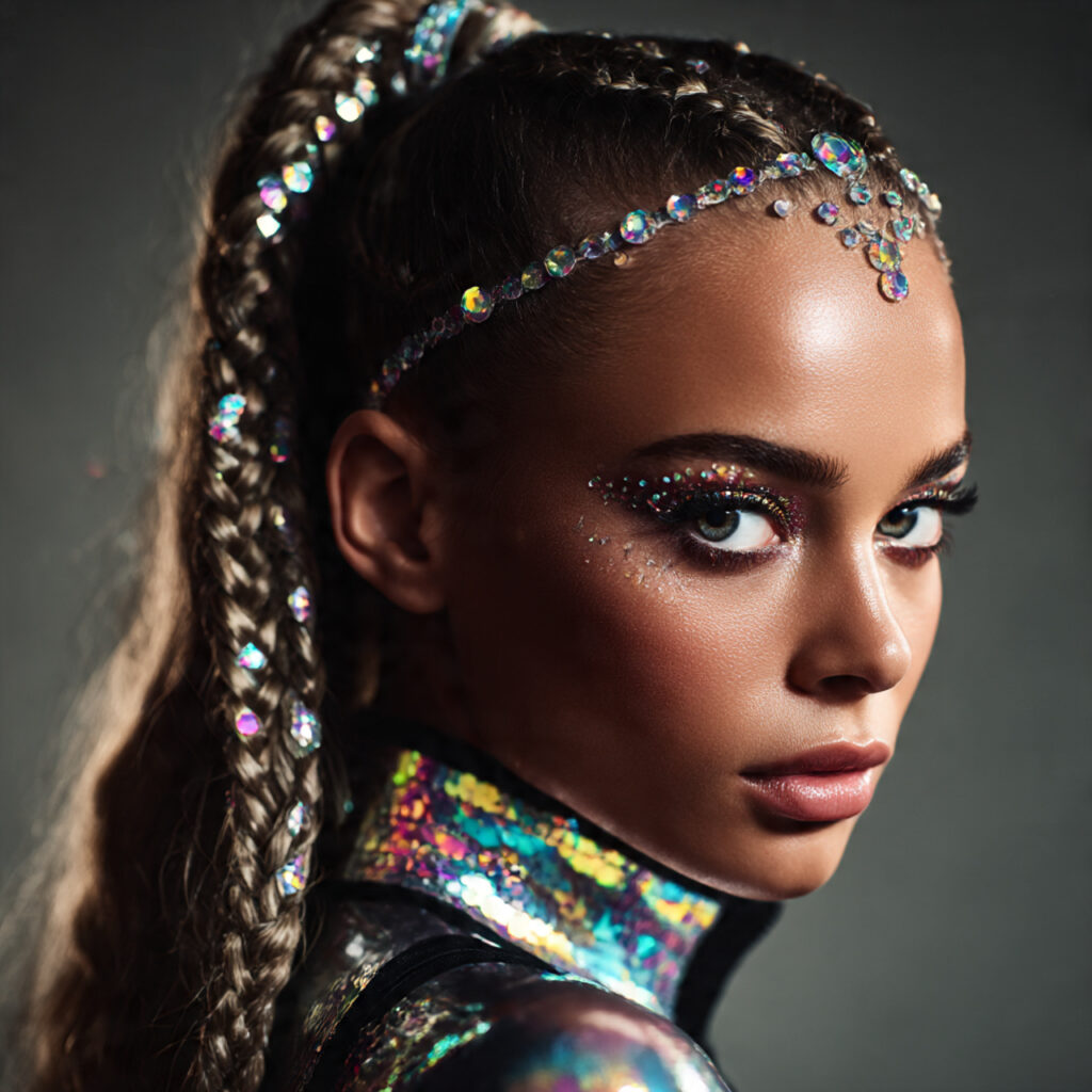 Braided Ponytail with Rhinestones