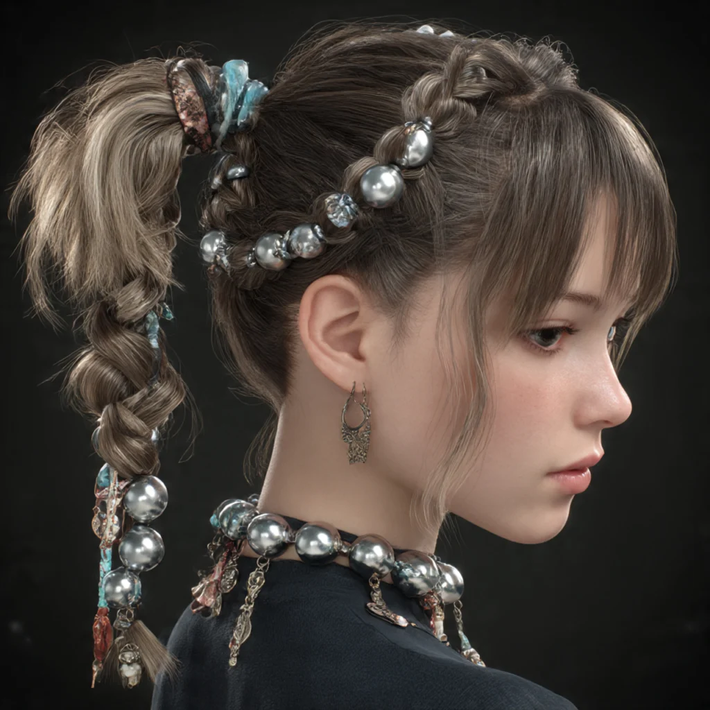 Bubble Braid Ponytail with Accessories