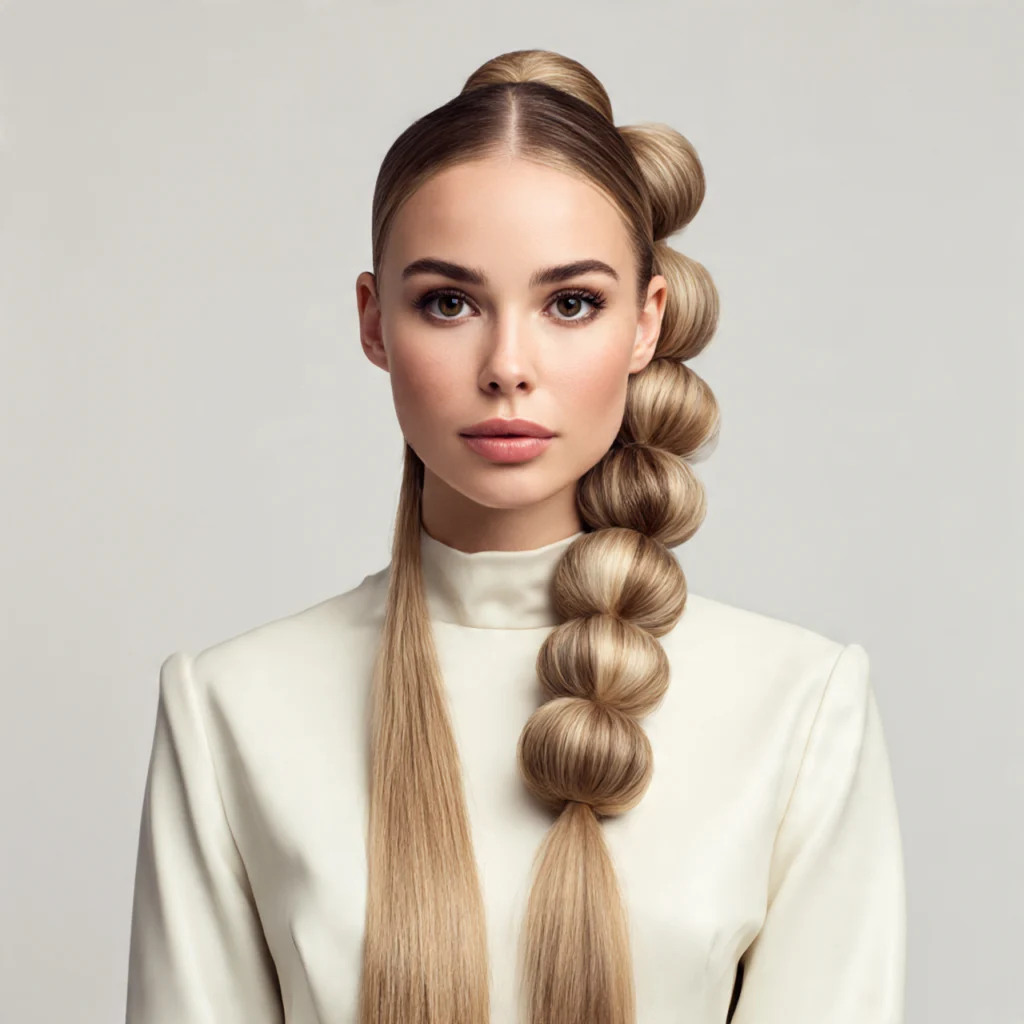 Bubble Braid with Straight Hair