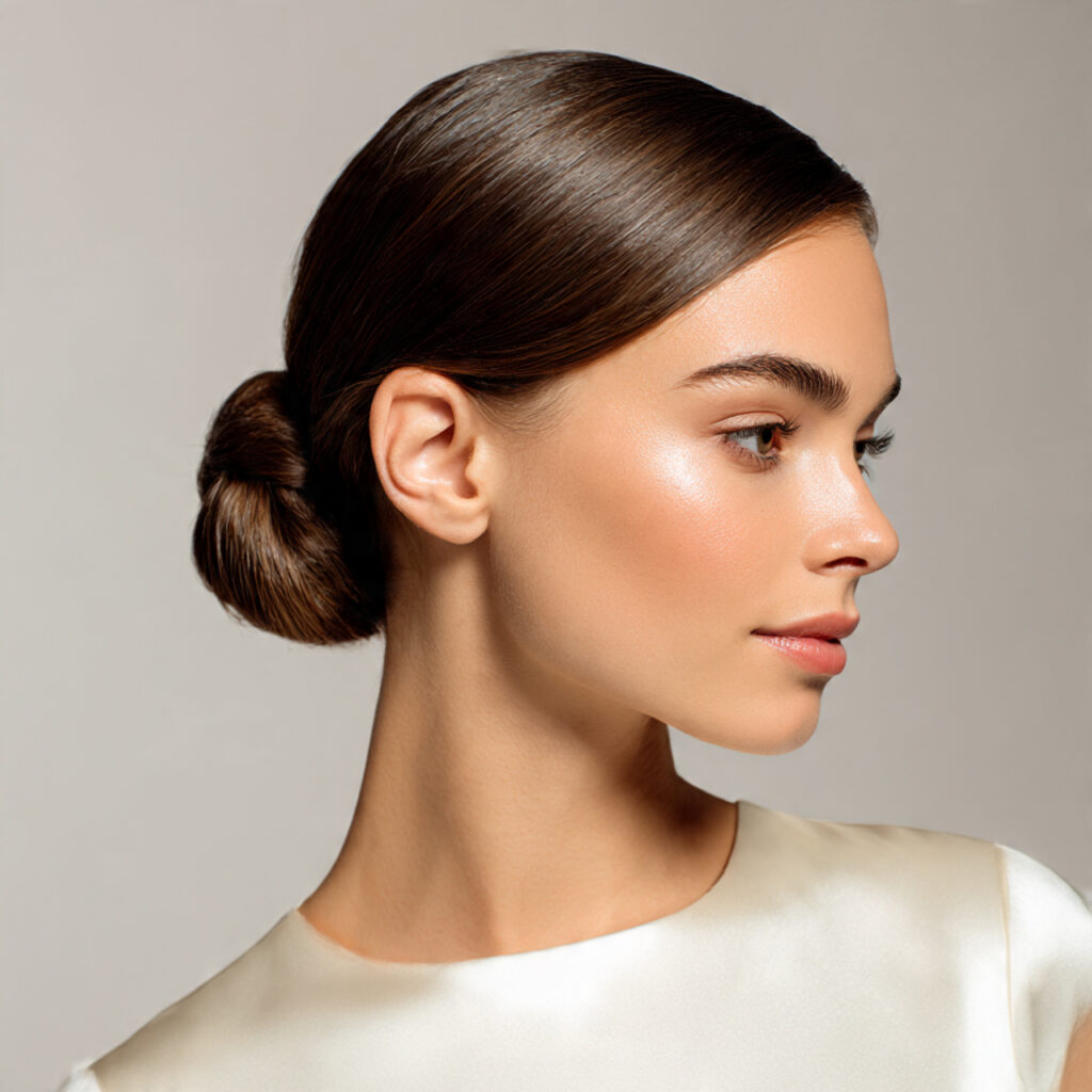 Sleek Center-Part Low Bun