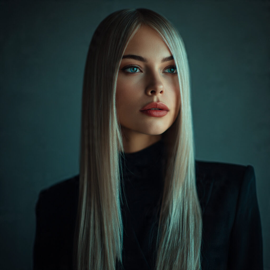 Straight Glossy Hair with Middle Part