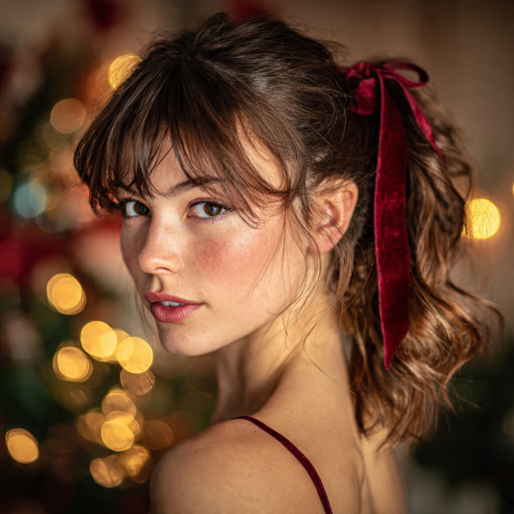 Classic Holiday Ribbon Hairstyle Idea